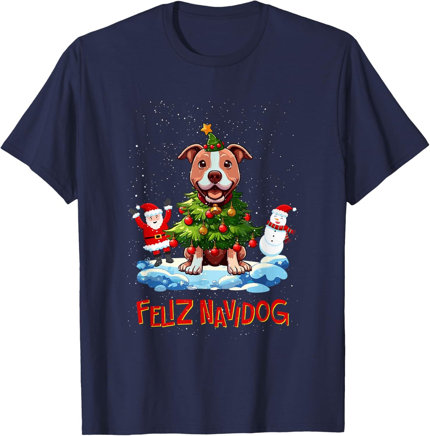 Pitbull Pittie Merry Christmas Tree Lights Dog X-Mas Dogs T-Shirt - T-Shirt | Navy