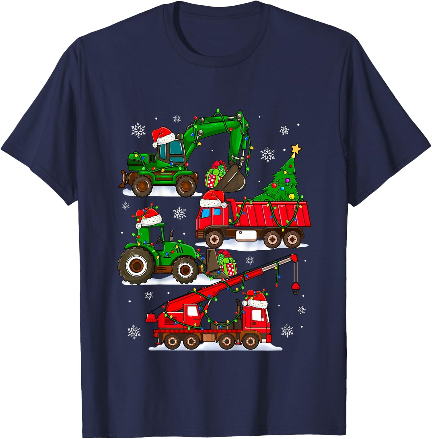 Kids Construction Excavator Christmas Tree for Boys Girls Toddler T-Shirt - T-Shirt | Navy