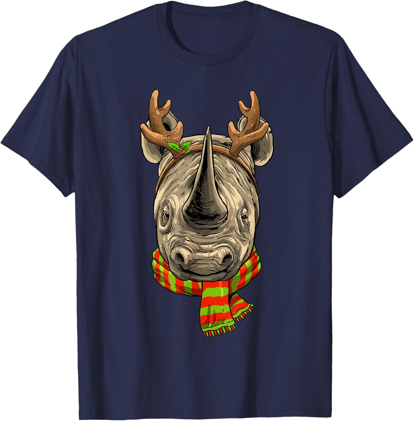 Christmas Rhinoceros Santa Clause Reindeer Xmas Safari Rhino T-Shirt - T-Shirt | Navy