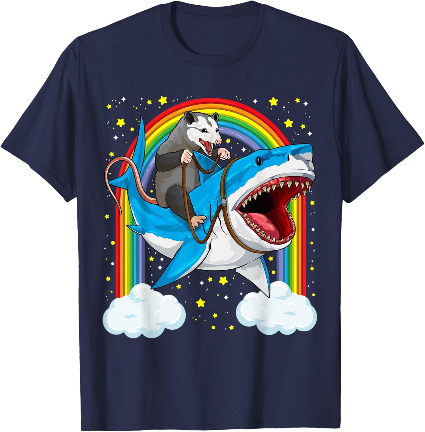 Funny Opossum Riding Shark Possum Trash Marsupial Mashup T-Shirt - T-Shirt | Navy