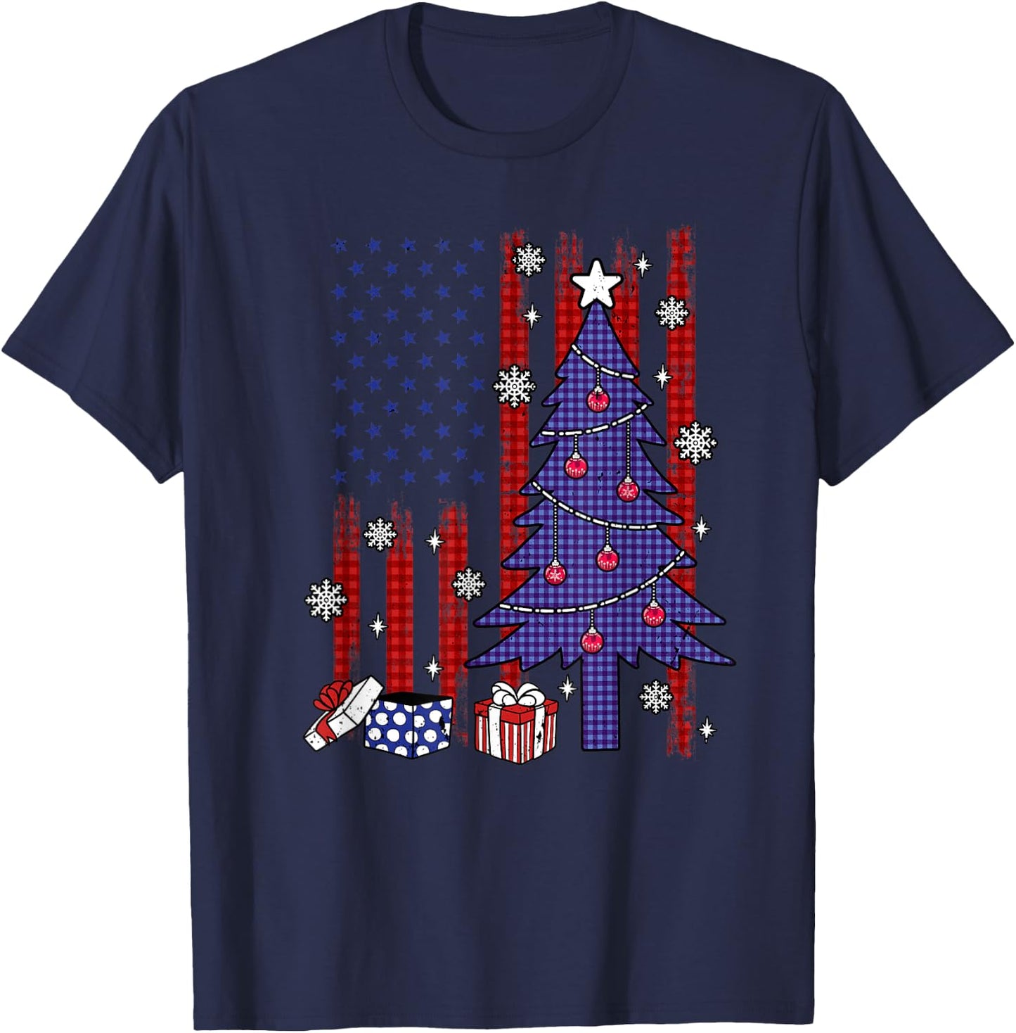 American Christmas Flag Patriotic Family Holiday Party T-Shirt - T-Shirt | Navy