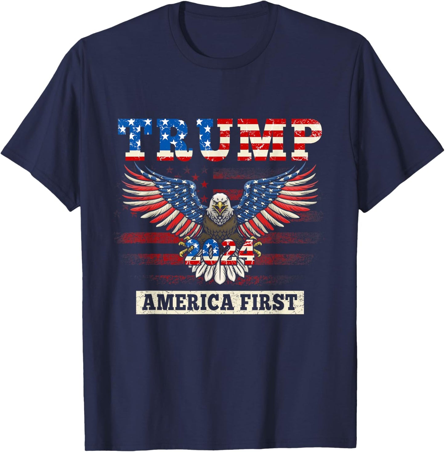 Trump 2024 America First Bald Eagle Pro Trump USA Flag Men T-Shirt - T-Shirt | Navy