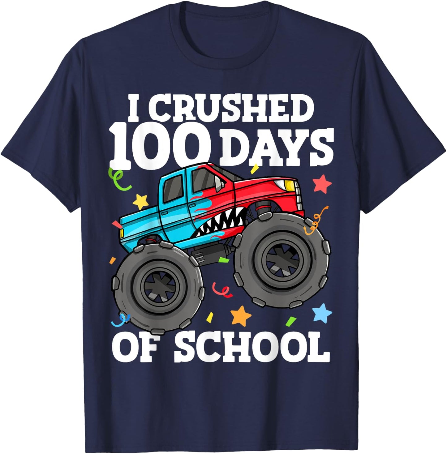 100 Days of School Monster Truck 100th Day of School Boys T-Shirt - T-Shirt | Navy