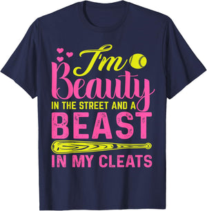 Beauty in the Street Beast in my Cleats Girls Softball T-Shirt - T-Shirt | Navy
