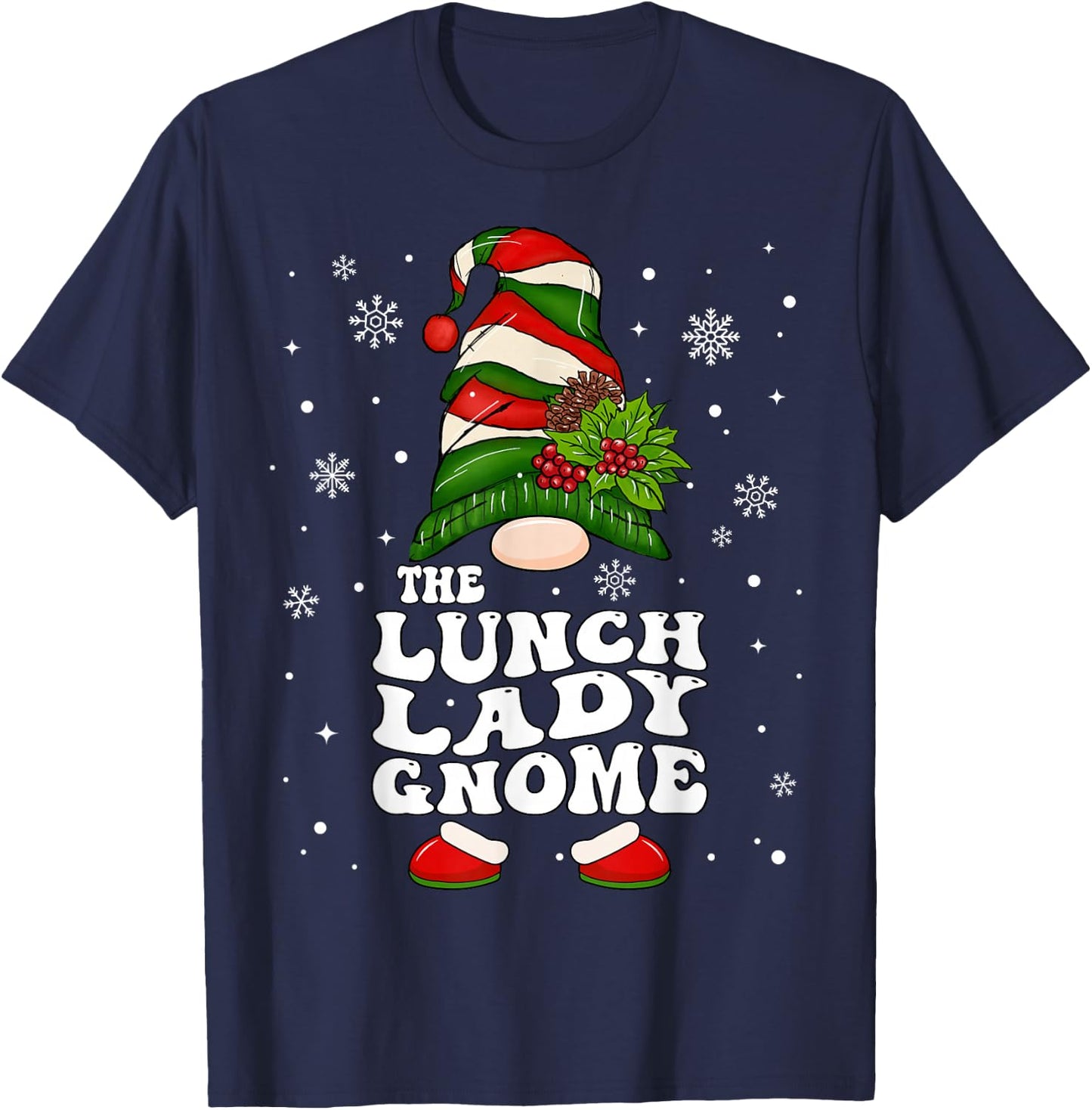 Lunch Lady Gnome Groovy Christmas School Cafeteria Lady T-Shirt - T-Shirt | Navy