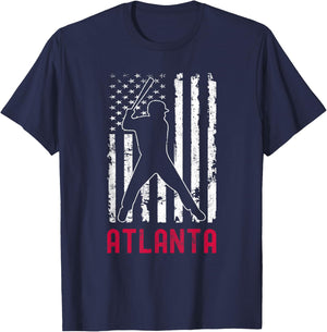 Atlanta American Flag Baseball Weathered T-Shirt - T-Shirt | Navy