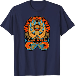 Janis Joplin Pearl Art Nouveau Lotus Flower T-Shirt - T-Shirt | Navy