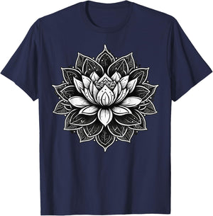 Yoga Meditation Lotus Flower on Mandala Lotus Flower T-Shirt - T-Shirt | Navy