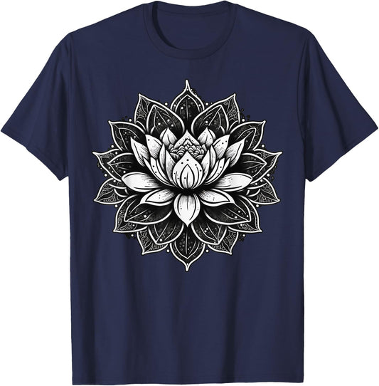 Yoga Meditation Lotus Flower on Mandala Lotus Flower T-Shirt - T-Shirt | Navy