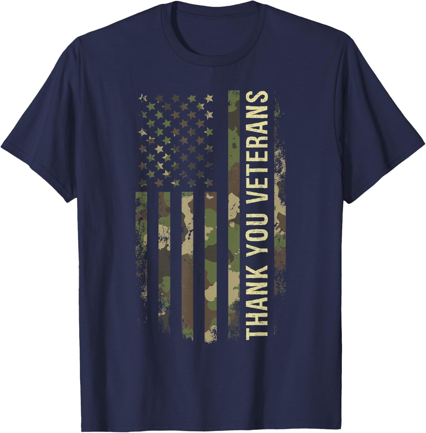 Thank You Veterans Camouflage American Flag T-Shirt - T-Shirt | Navy