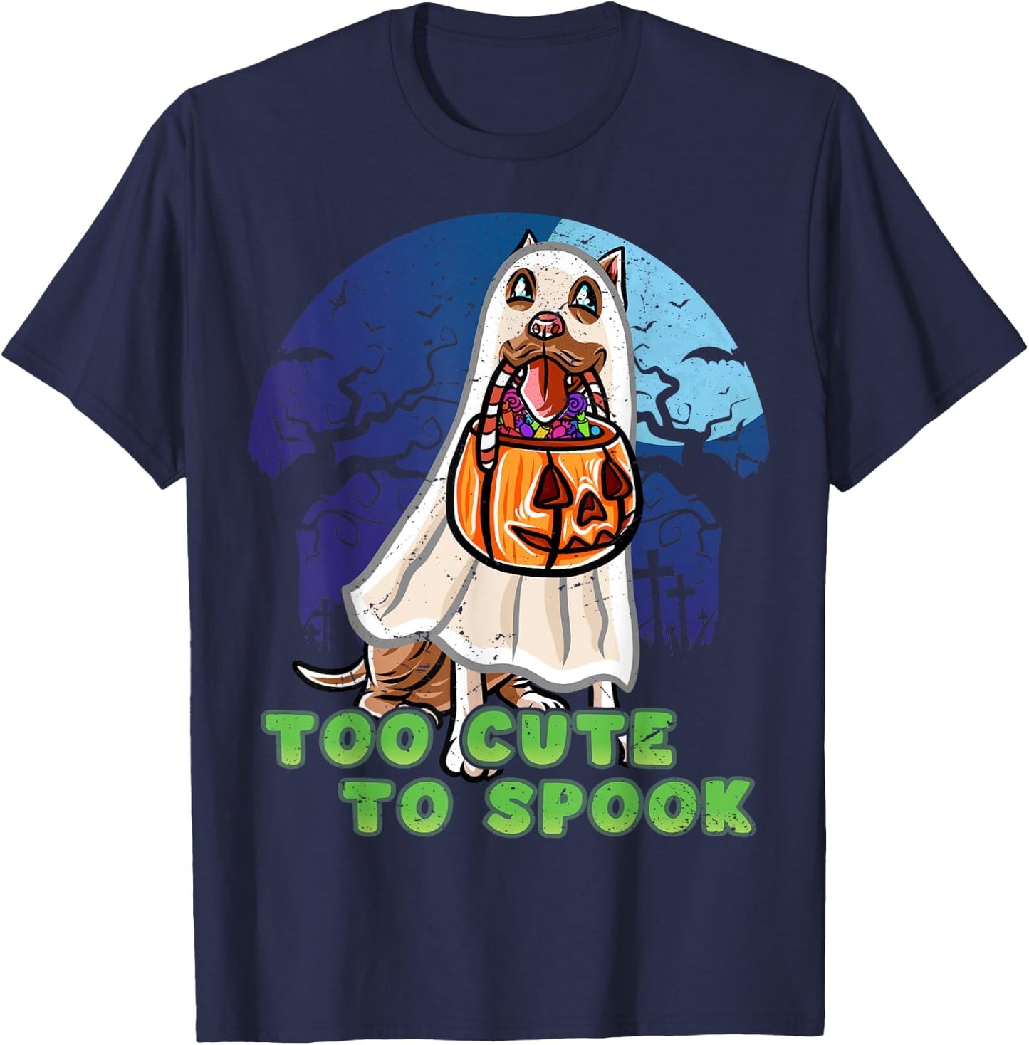 Pitbull Pittie Happy Halloween Costume Ghost T-Shirt - T-Shirt | Navy