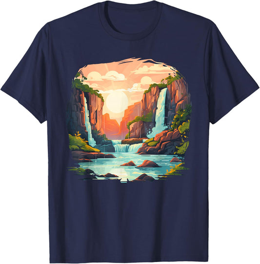 Body of Water Costume with cool Riverbank and Waterfall T-Shirt - T-Shirt | Navy