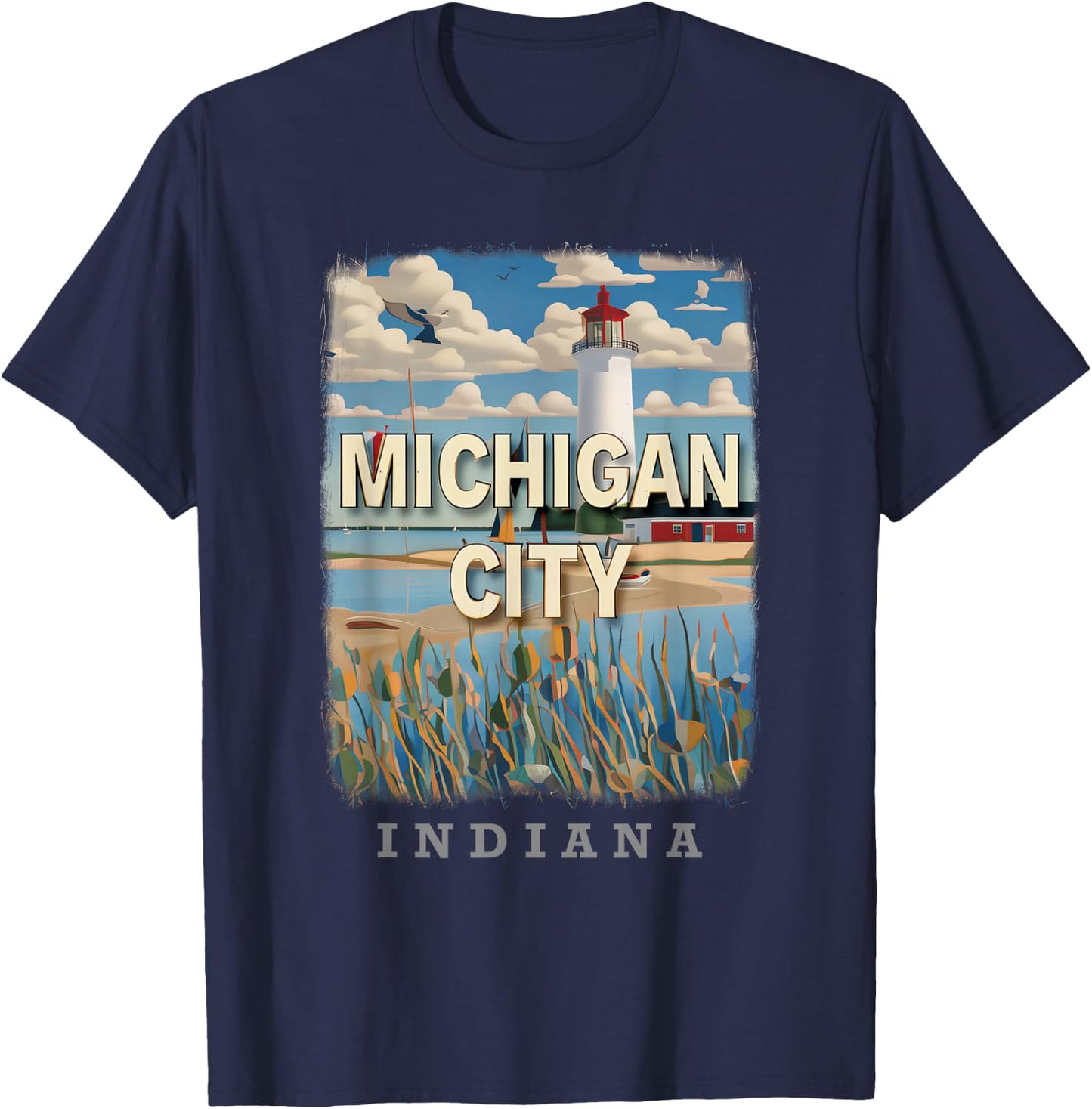 Michigan City Indiana IN Lighthouse Bliss SD701 T-Shirt - T-Shirt | Navy