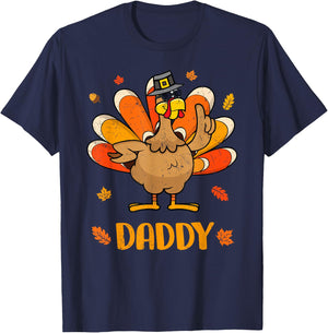 Retro Thanksgiving Daddy Turkey Thankful Fall Family Outfit T-Shirt - T-Shirt | Navy