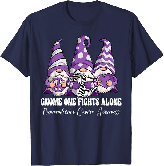 Gnome One Fights Alone Neuroendocrine Cancer Awareness T-Shirt - T-Shirt | Navy