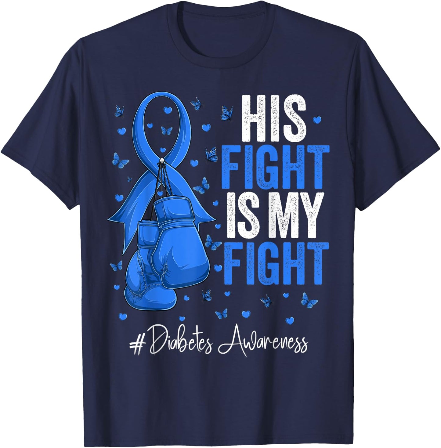 Blue Ribbon Survivor Fighter Diabetes Awareness T-Shirt - T-Shirt | Navy