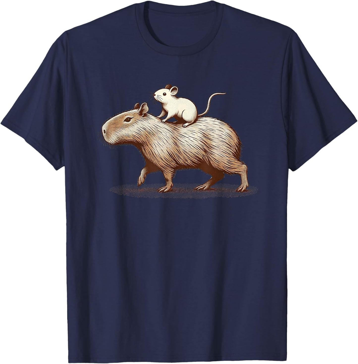 Mouse Riding a Capybara Animal Friends T-Shirt - T-Shirt | Navy