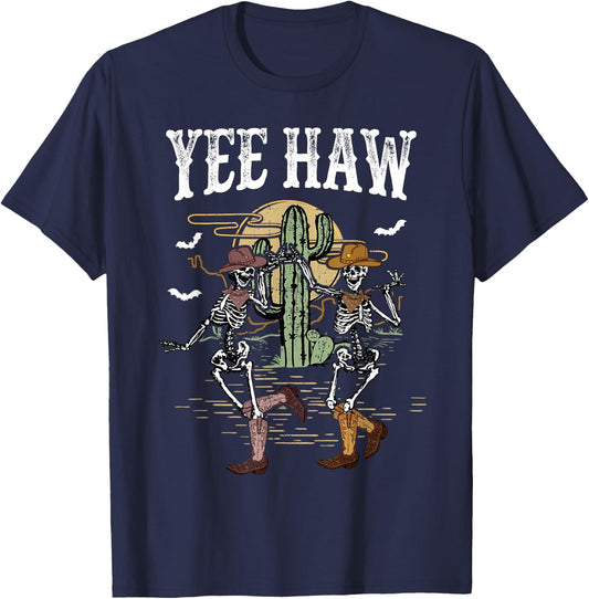 Howdy Retro Desert Dancing Skeleton Cowboy Boots Hat Western T-Shirt - T-Shirt | Navy