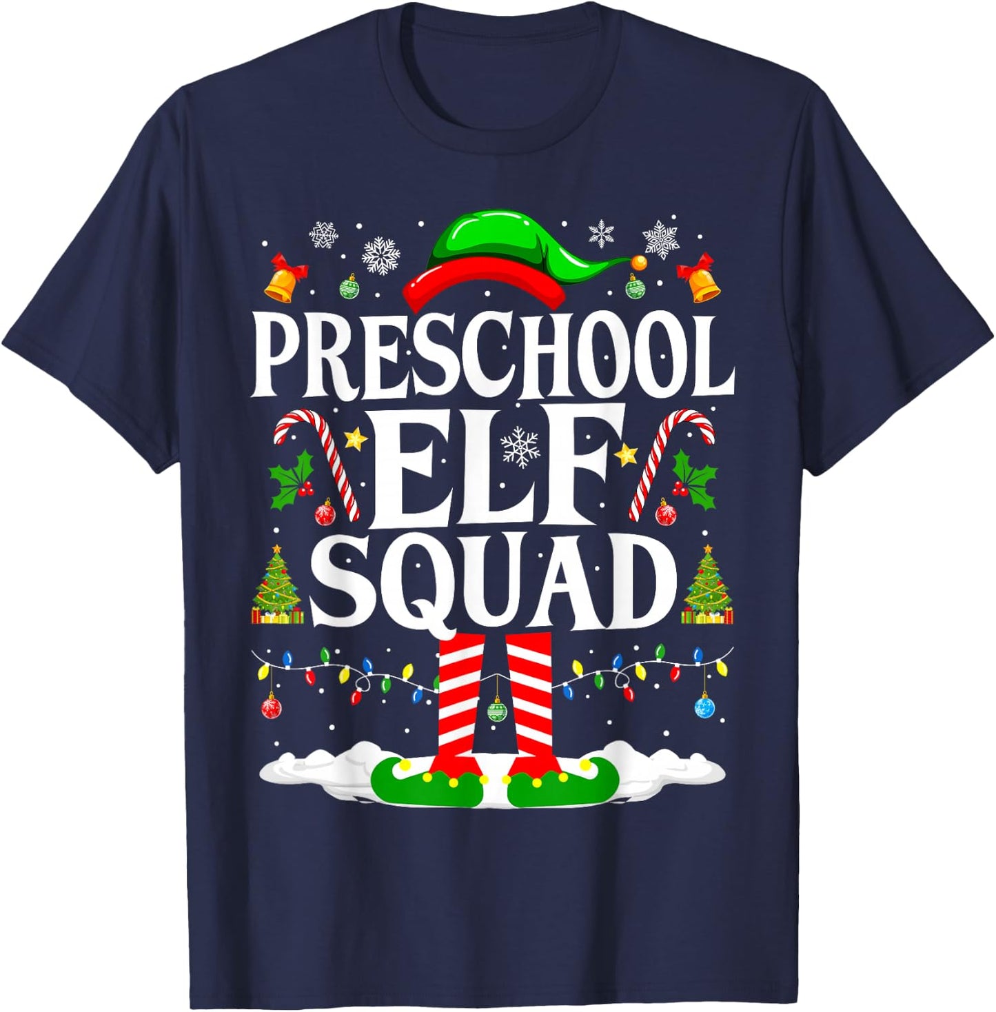 Preschool Elf Squad Xmas Funny Christmas Preschool Teacher T-Shirt - T-Shirt | Navy