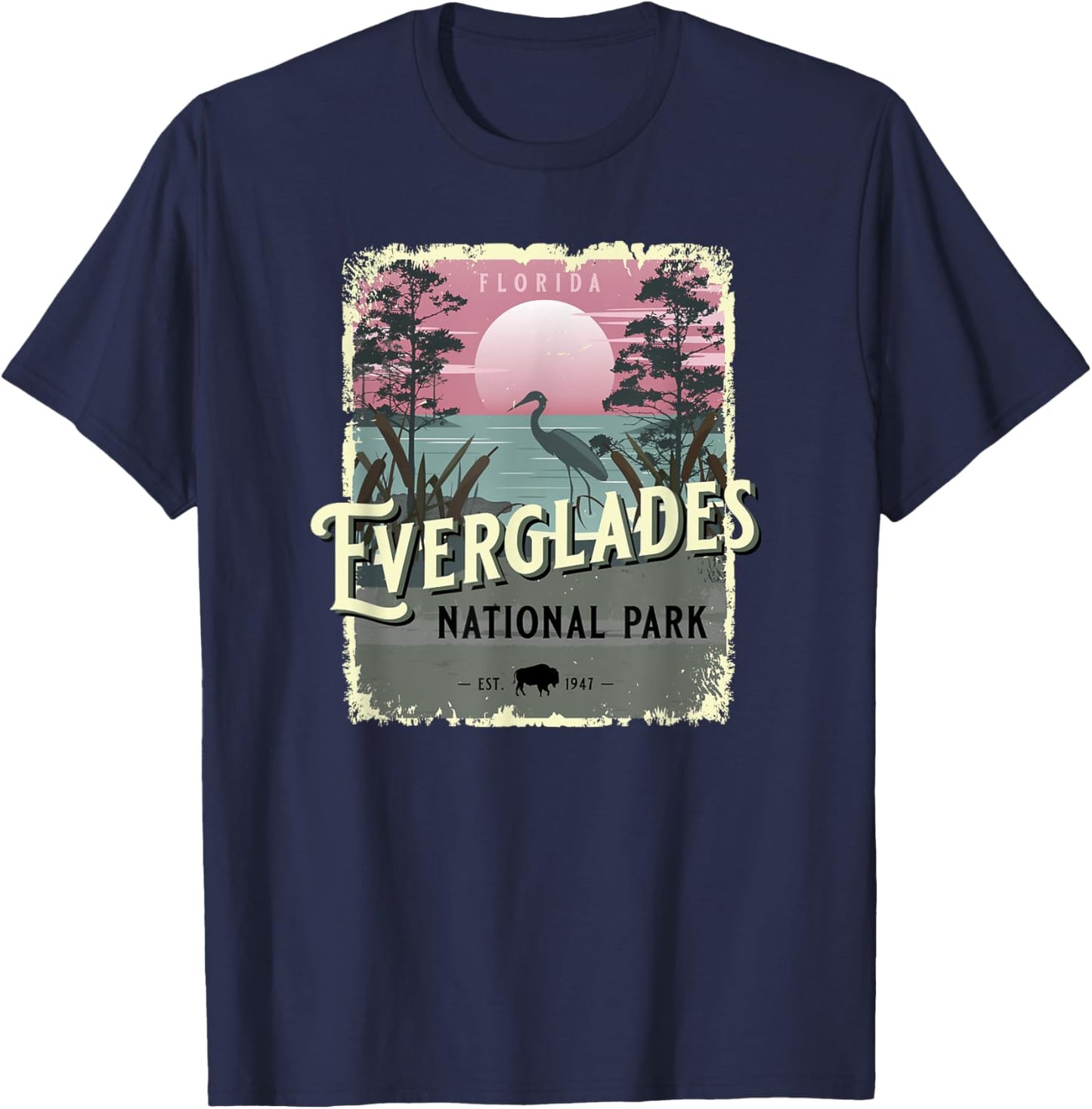 Everglades National Park Florida Vintage Travel Poster Style T-Shirt - T-Shirt | Navy