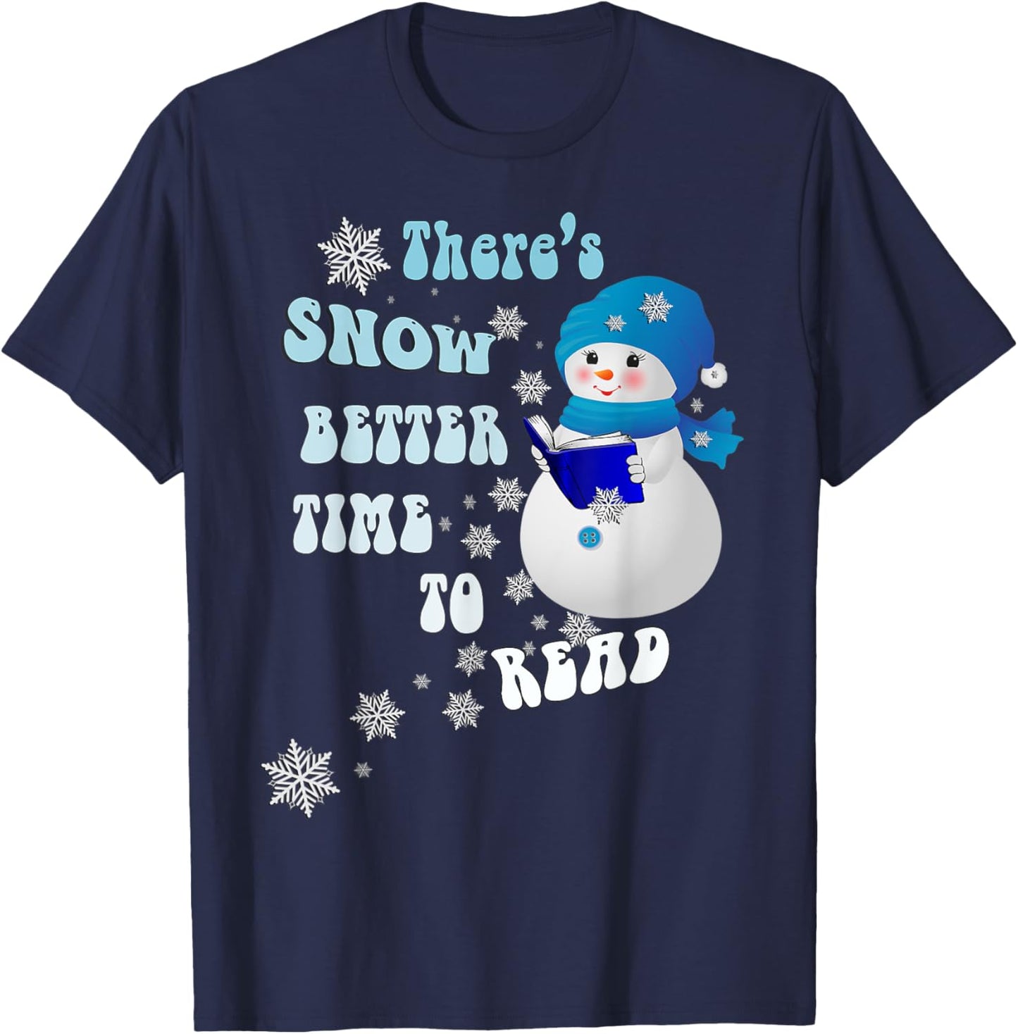 Book Lover Snowflakes Pattern Snowy Reader Snowmen T-Shirt - T-Shirt | Navy