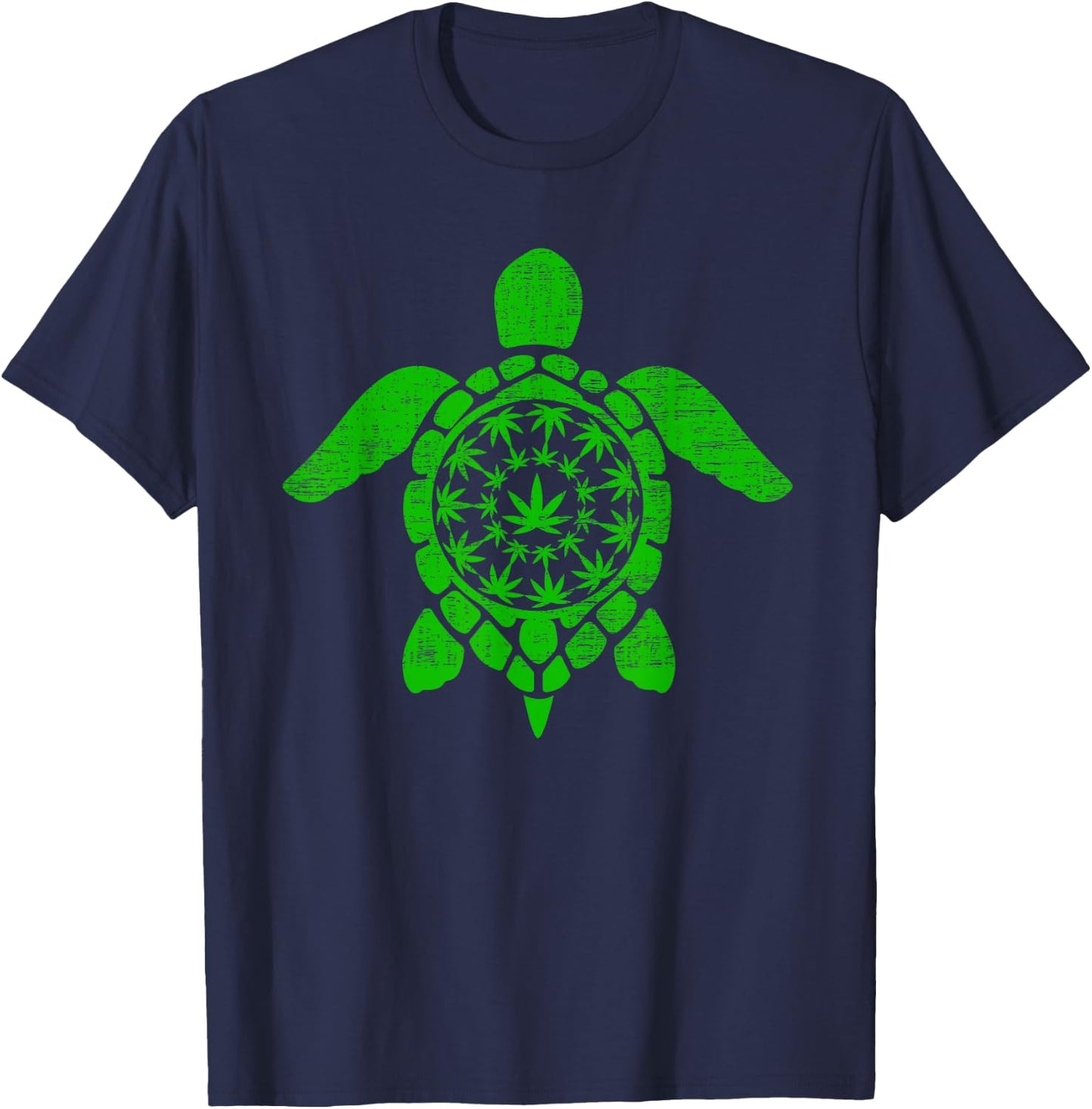 Sea Turtle Cannabis Marijuana Weed Leaf T-Shirt - T-Shirt | Navy