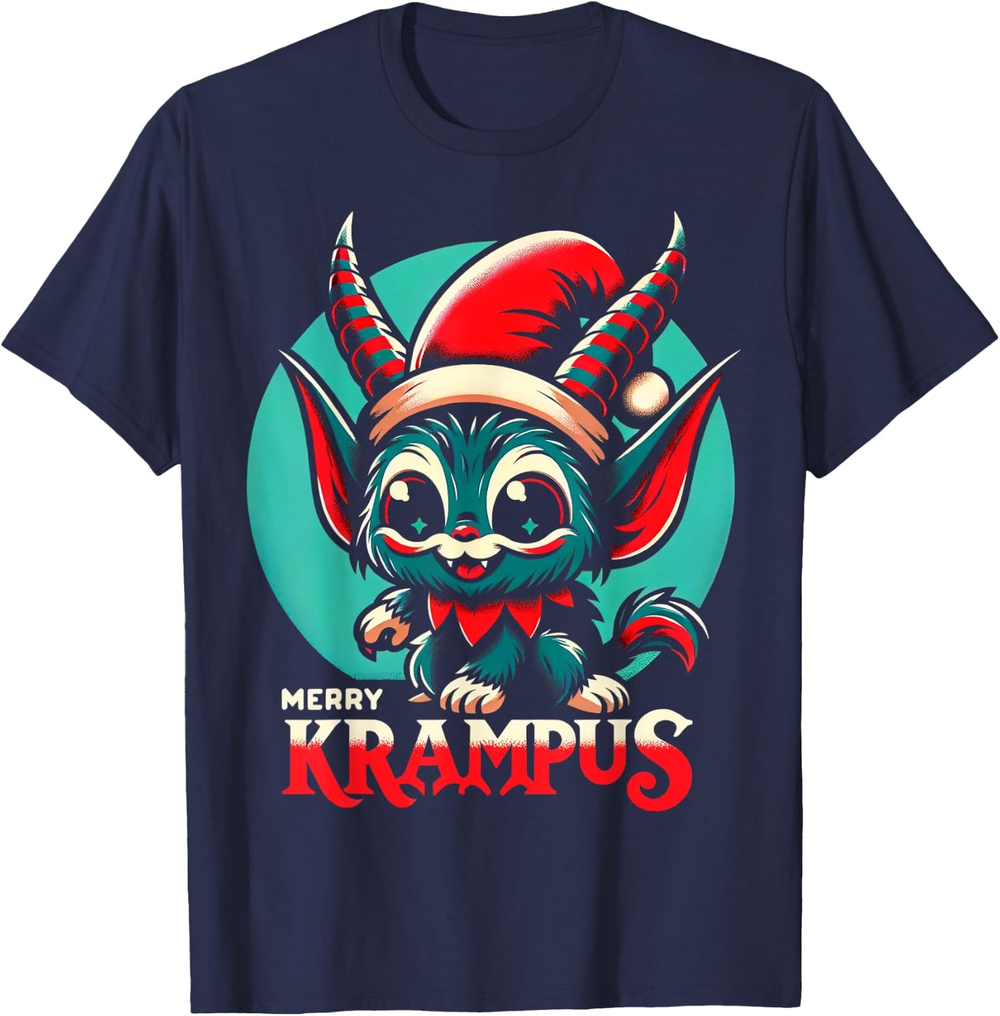 Cute Merry Krampus Christmas Holiday 30’s retro cartoon T-Shirt - T-Shirt | Navy