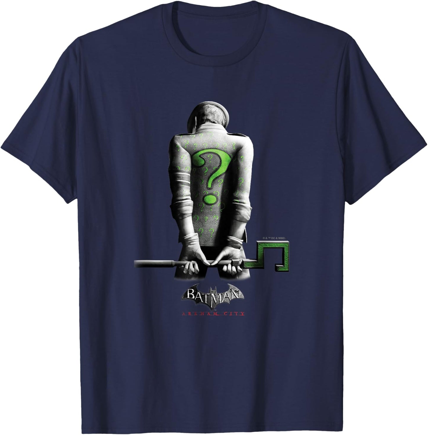 Batman: Arkham City The Riddler Villainous Distressed Poster T-Shirt - T-Shirt | Navy