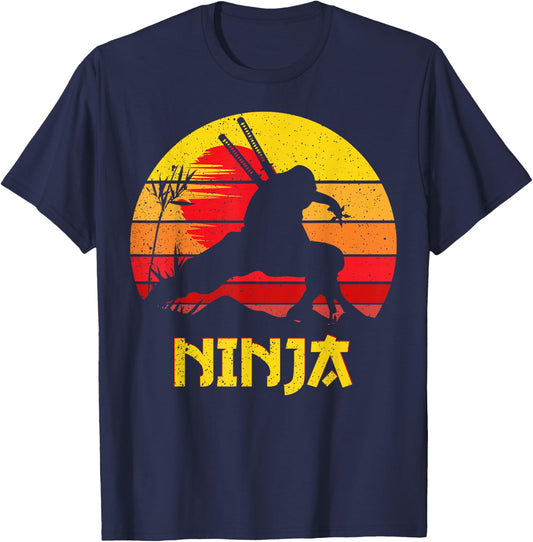 Ninja Vintage Shadow Warrior with Ninja Swords Ninjas T-Shirt - T-Shirt | Navy
