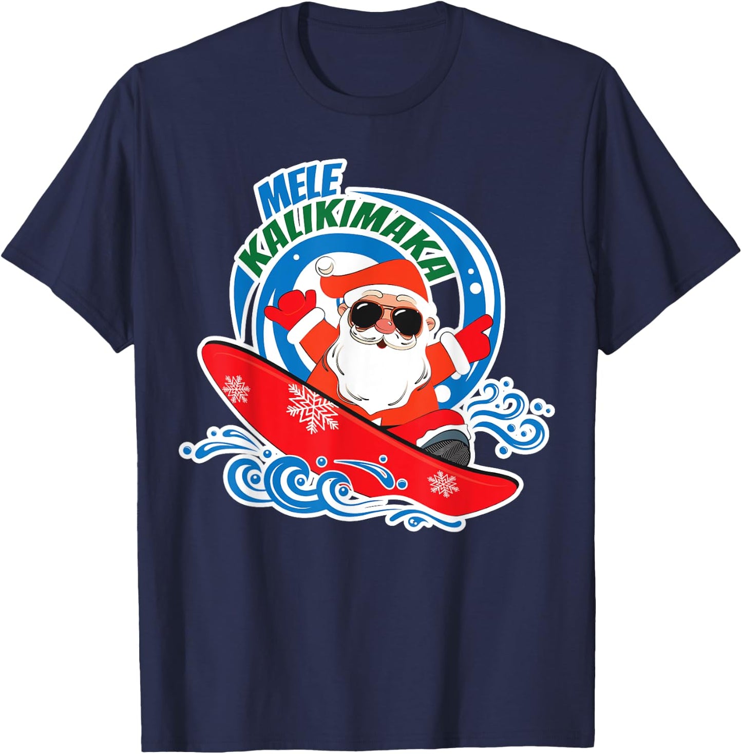 Mele Kalikimaka Hawaiian Christmas In July Surfing Santa T-Shirt - T-Shirt | Navy
