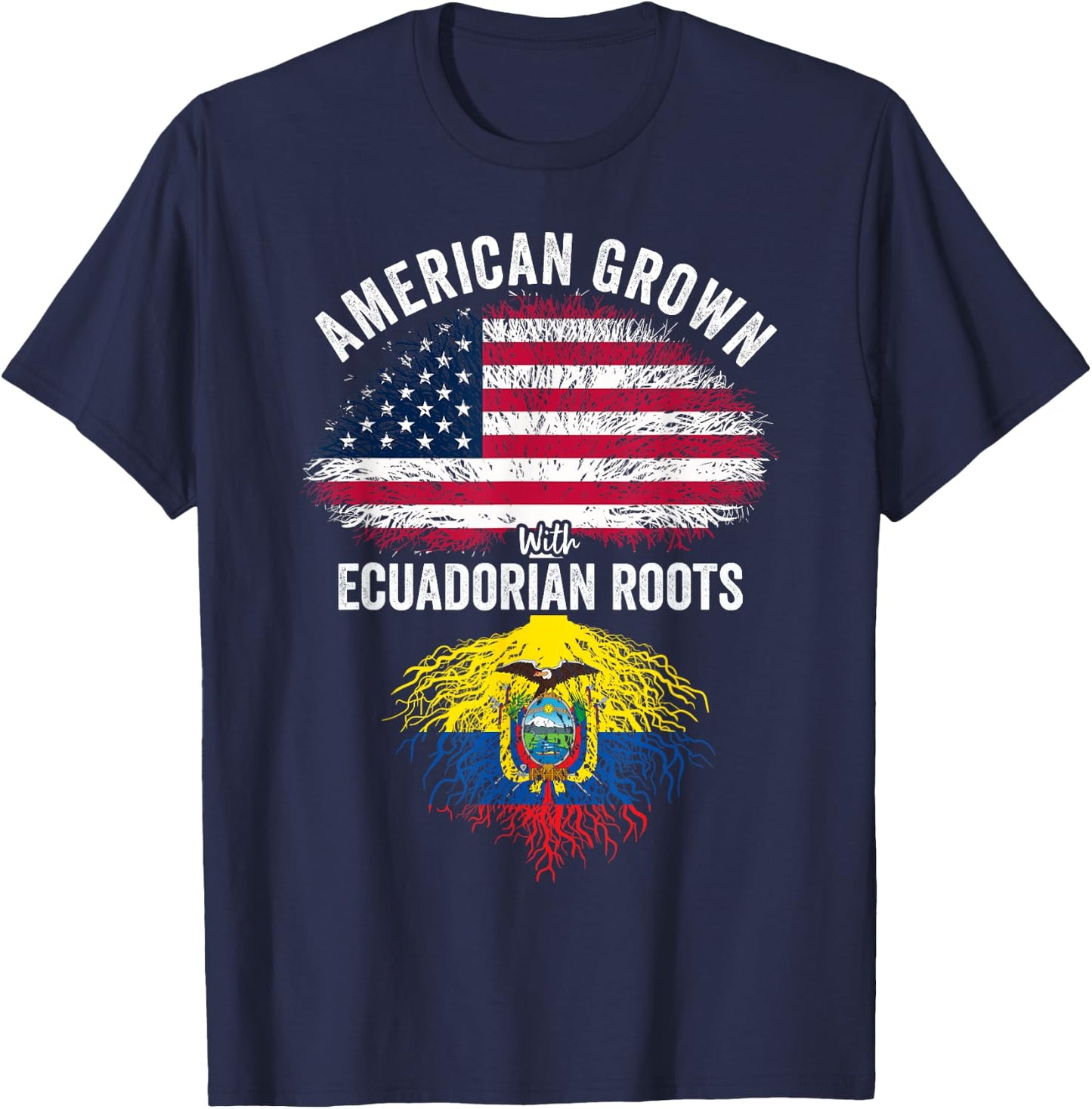American Grown With Ecuadorian Roots USA Ecuador Flag T-Shirt - T-Shirt | Navy