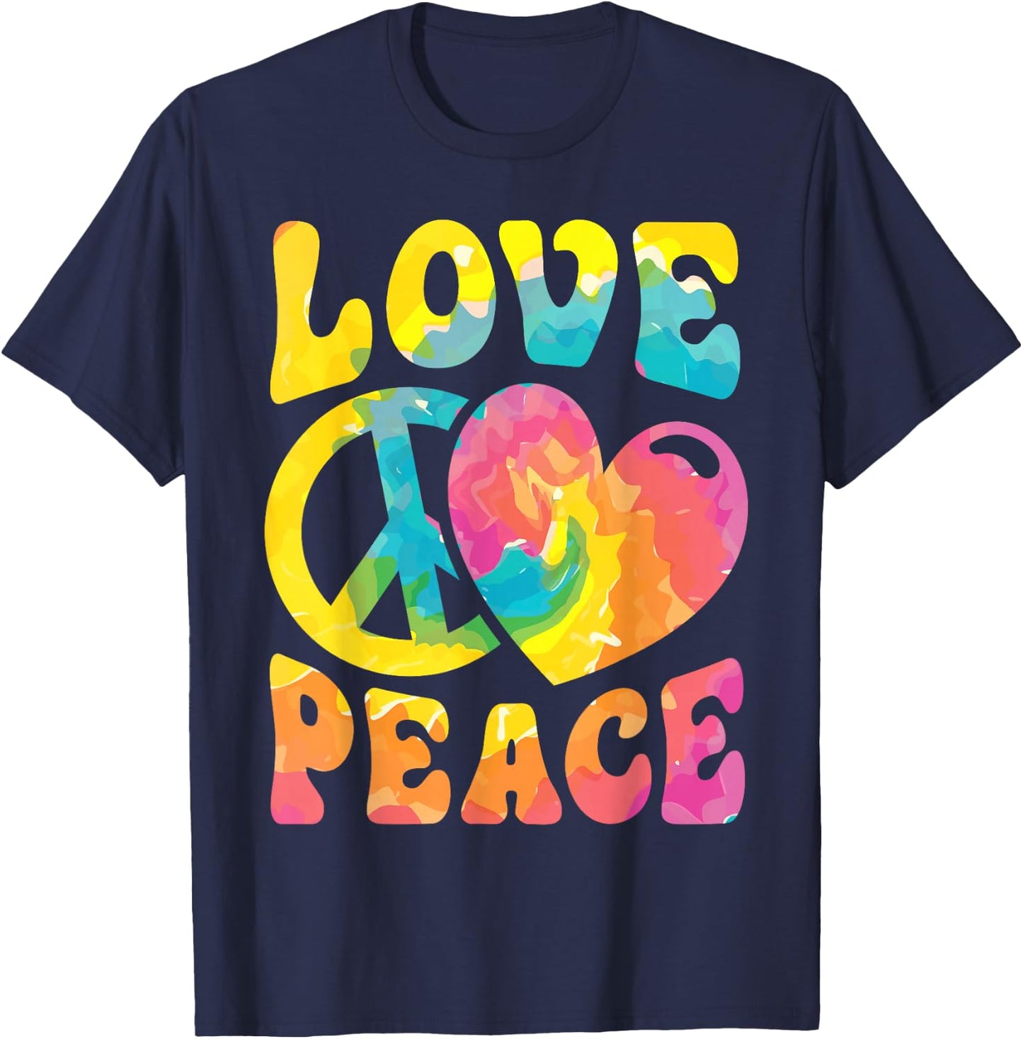 Hippie Women Men Love Peace Sign Heart Tie Dye Retro Groovy T-Shirt - T-Shirt | Navy