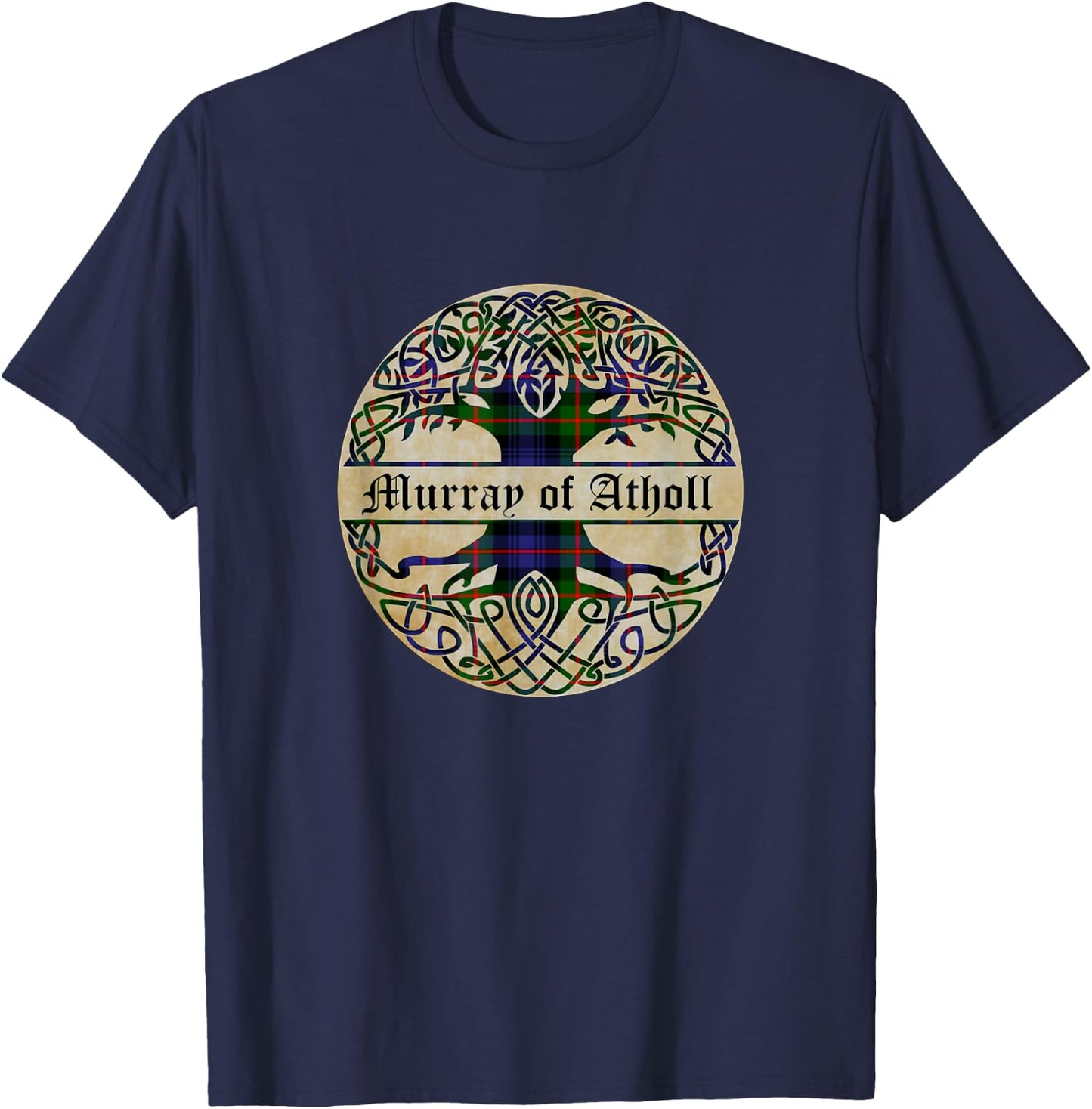 Murray of Atholl Clan Tartan Tree of Life Scottish Surname T-Shirt - T-Shirt | Navy