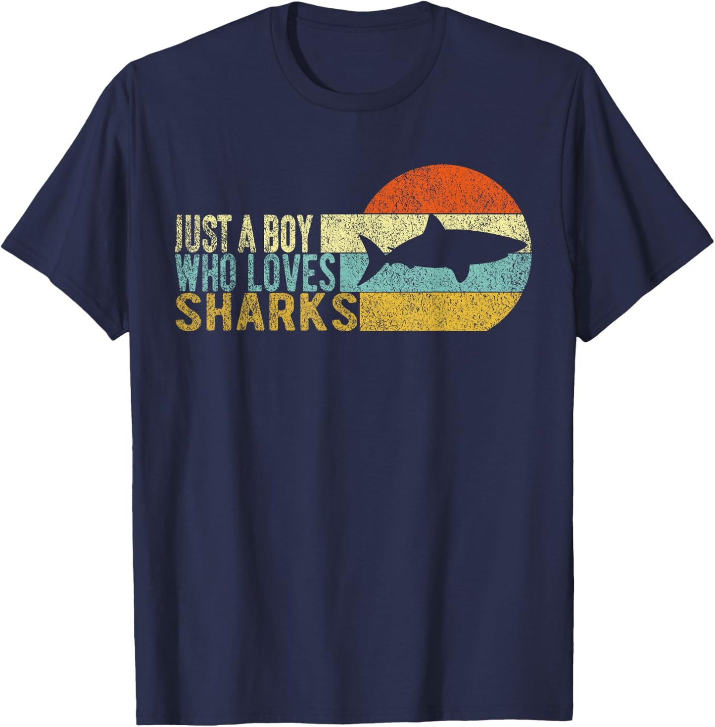 Just A Boy Who Loves Sharks Lover Funny Shark Retro T-Shirt - T-Shirt | Navy