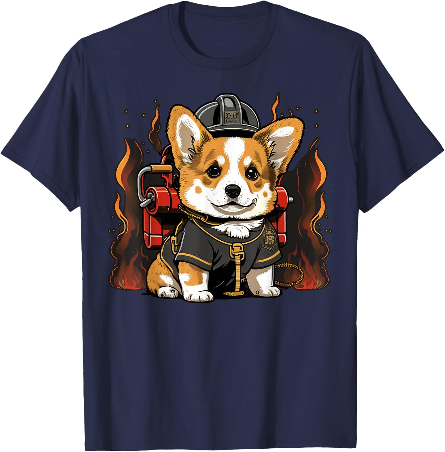 Welsh Corgi Fireman on Firefighter Welsh Corgi T-Shirt - T-Shirt | Navy