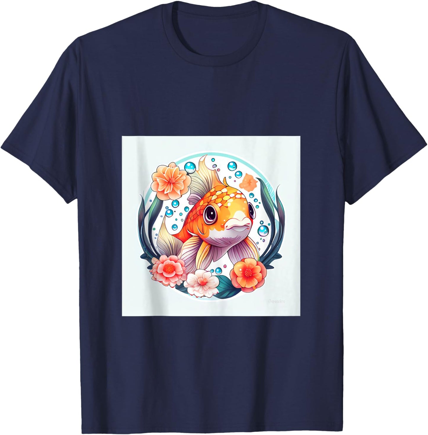 Enchanting Koi Carousel A Magical Ride of Cute Fish T-Shirt - T-Shirt | Navy