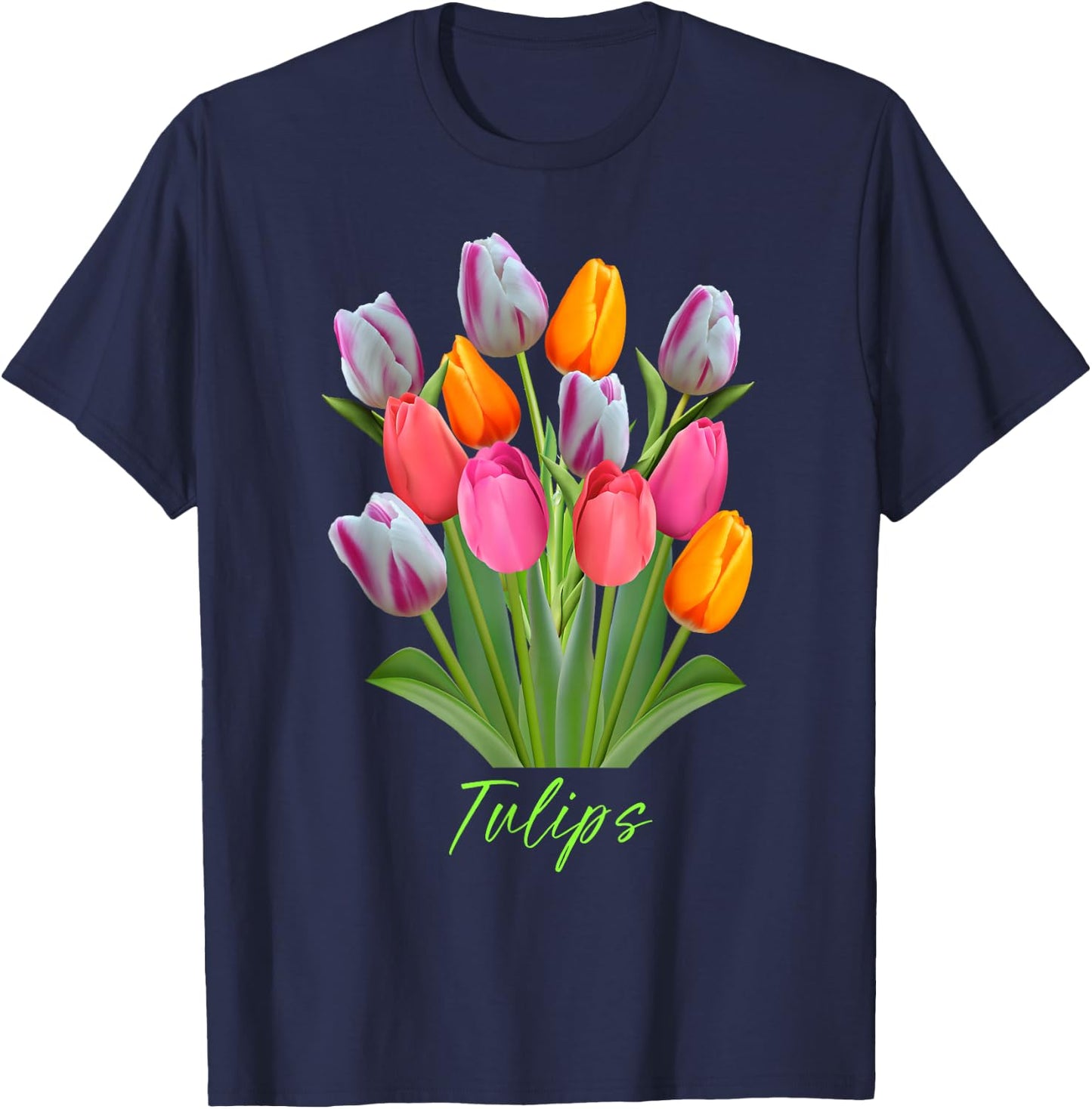 Beautiful Pink, White, Purple and Yellow Tulips flowers T-Shirt - T-Shirt | Navy