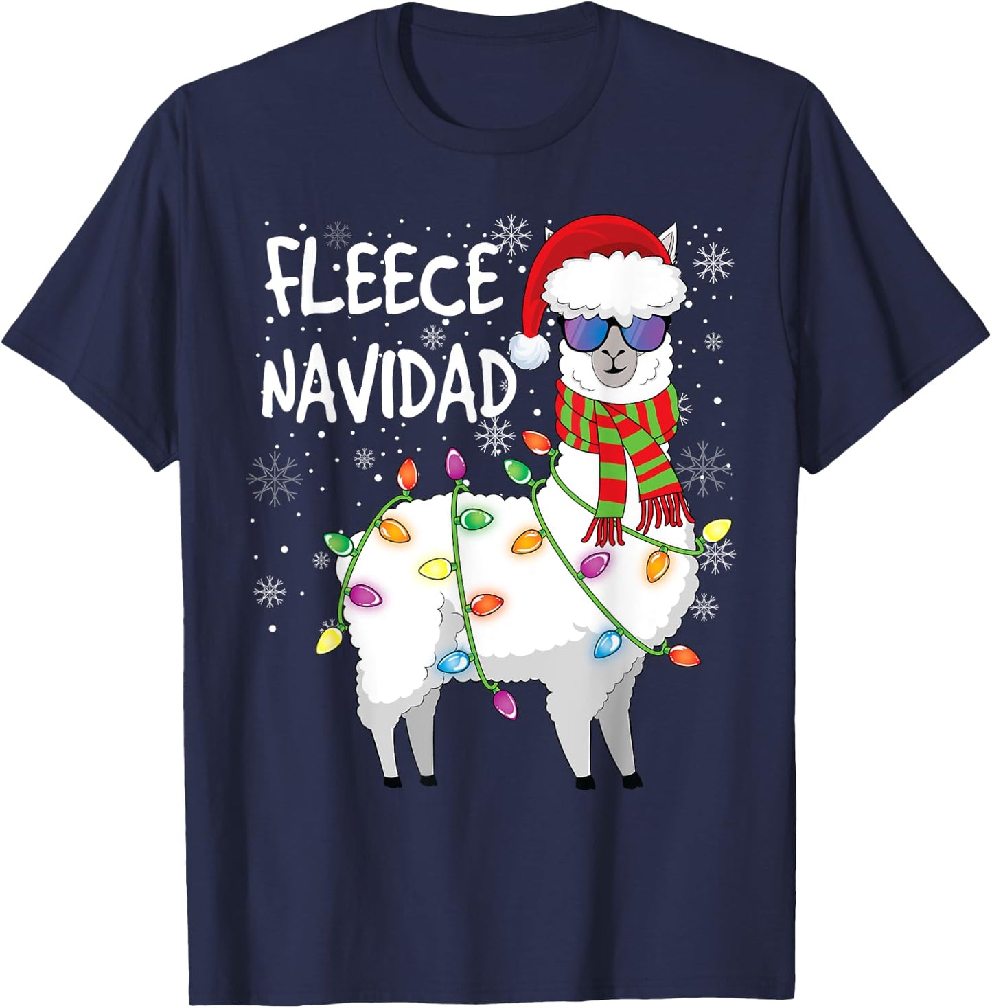 Fleece Feliz Navidad Shirt Llama Christmas T-Shirt - T-Shirt | Navy