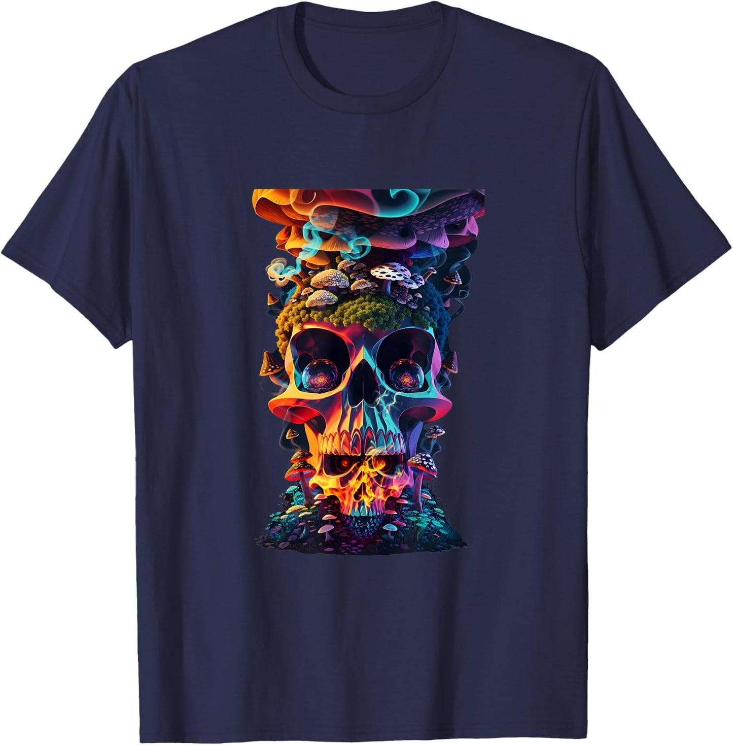 Goblincore Aesthetic Grunge Fungi Mushroom Skull T-Shirt - T-Shirt | Navy