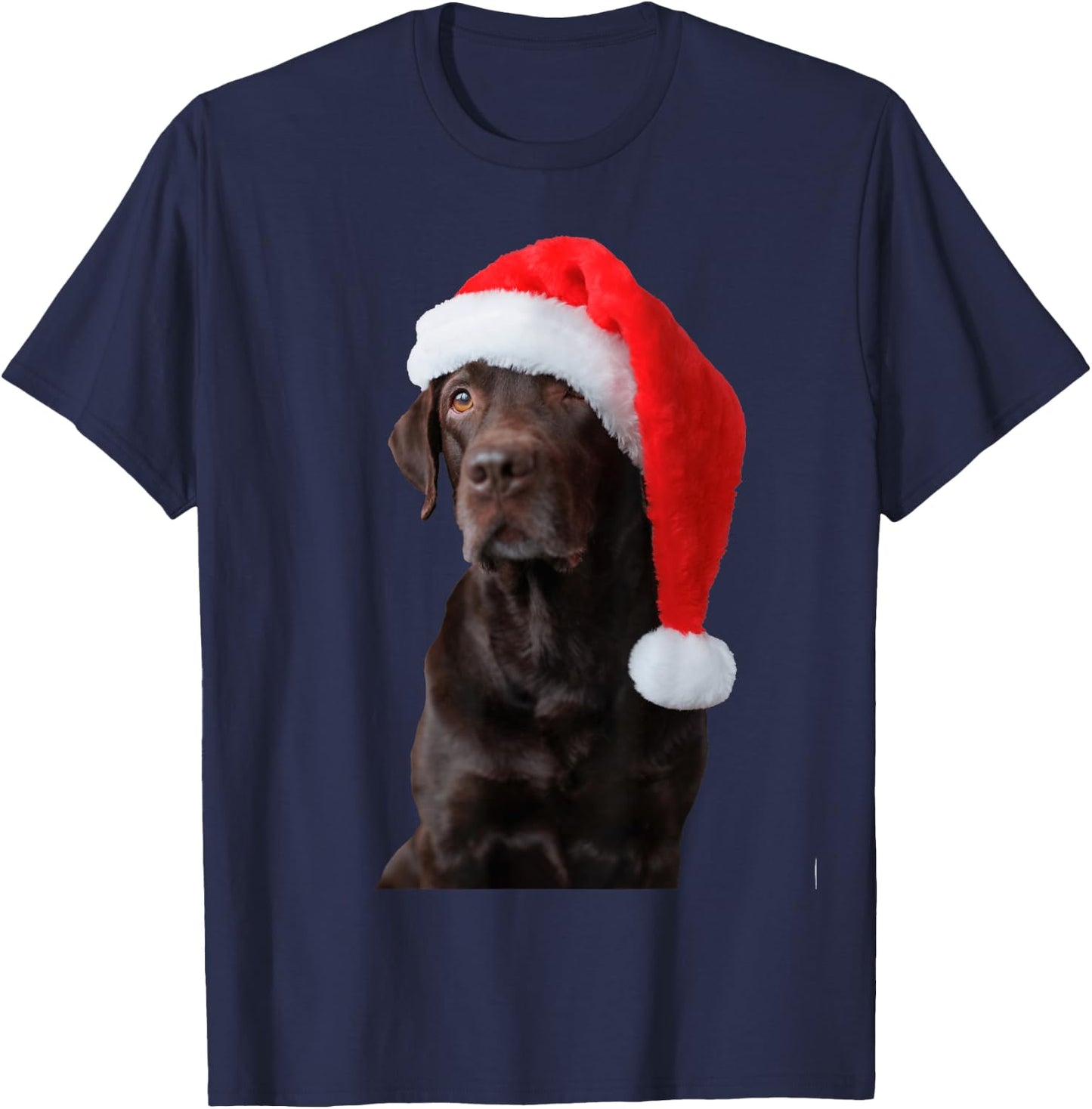 Chocolate Lab Dog Portrait Santa Hat Cute Christmas Labrador T-Shirt - T-Shirt | Navy