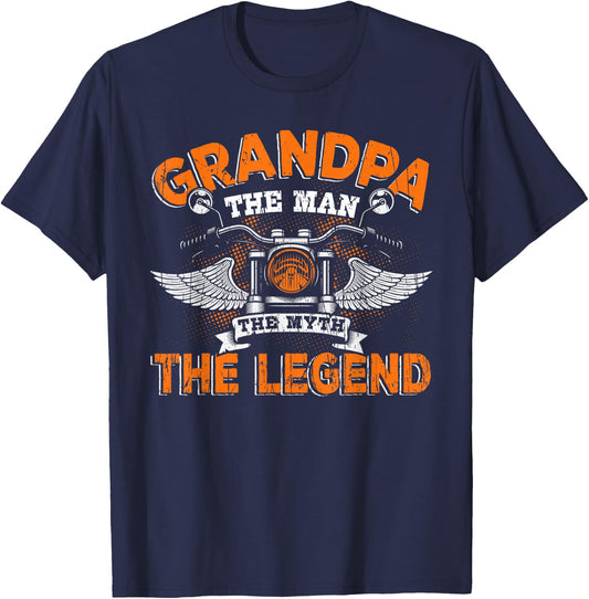 Grandpa The Man The Myth The Legend Motorcycle T-Shirt - T-Shirt | Navy