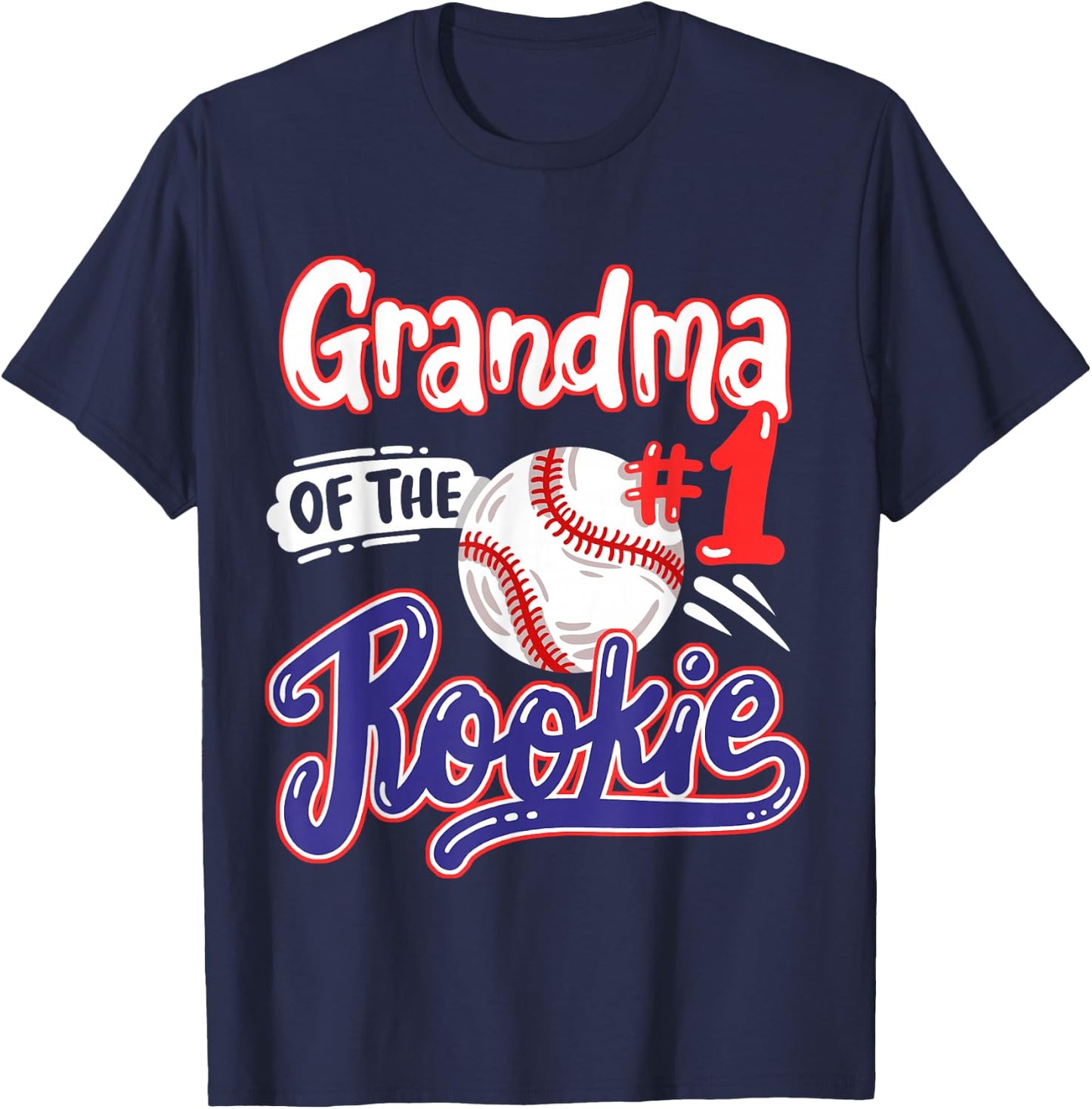 Grandma of Rookie 1st Baseball Birthday Party Theme Matching T-Shirt - T-Shirt | Navy