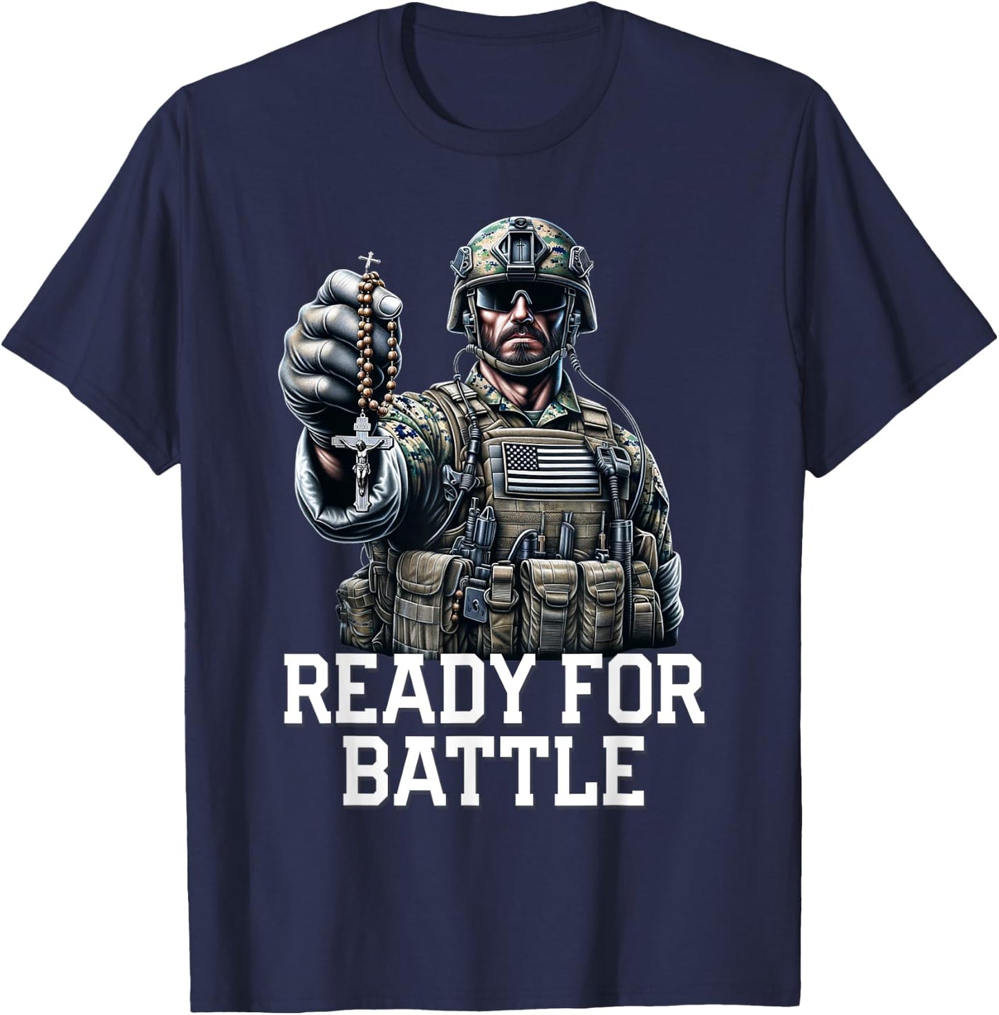 Pray The Rosary Blessed Mother Catholic T-Shirt - T-Shirt | Navy