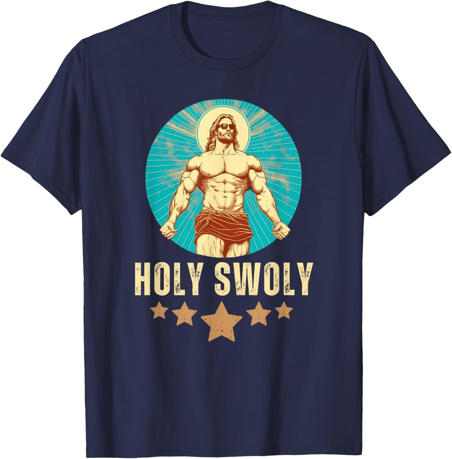 Bodybuilding Jesus Fitness Holy Swoly Funny Gym T-Shirt - T-Shirt | Navy