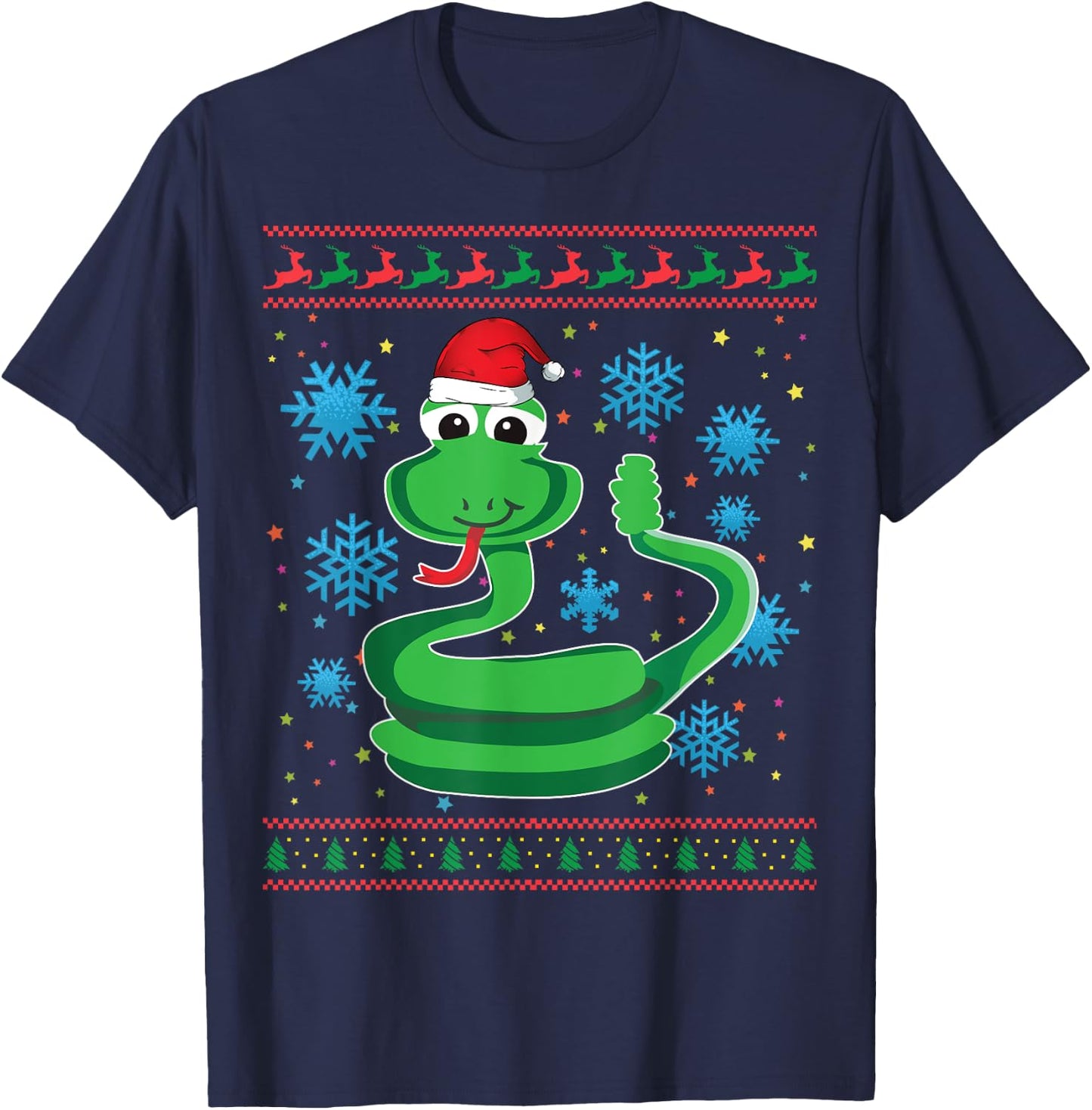 Rattlesnake Ugly Christmas Gift Funny Snake X-Mas Santa Hat T-Shirt - T-Shirt | Navy