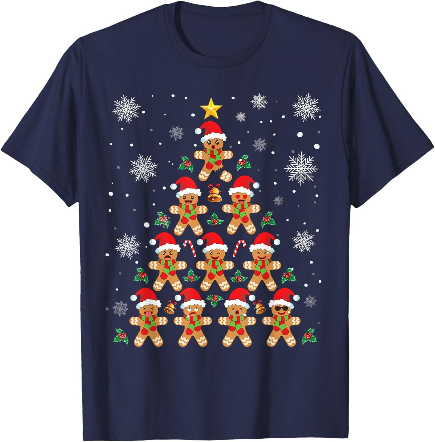 Funny Gingerbread Man Christmas Outfits Co. Funny Gingerbread Christmas Tree - -Adults, Kids - Black - Short Sleeve - - Classic Fit - Cotton, Polyester - Machine Wash T-Shirt - T-Shirt | Navy
