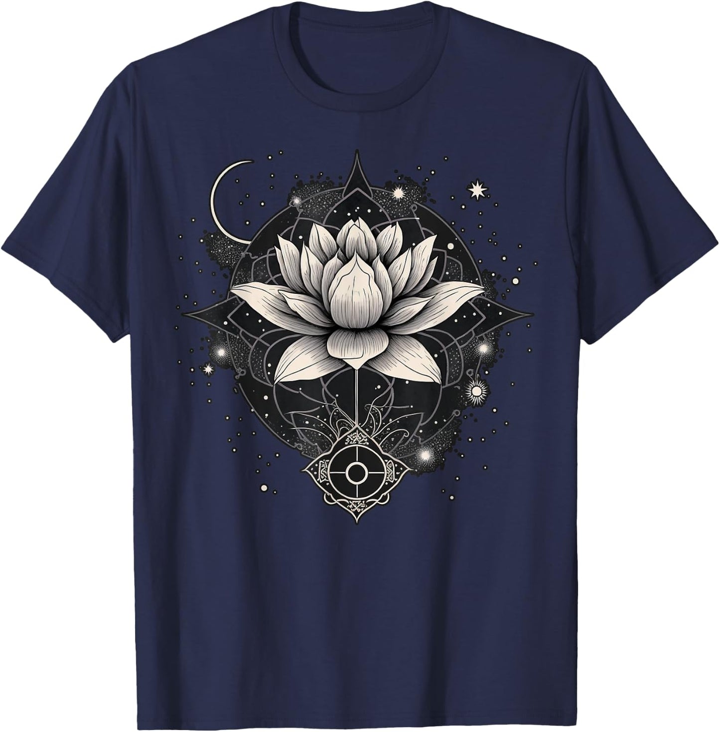 Moon Lotus Flower Yoga Meditation T-Shirt - T-Shirt | Navy