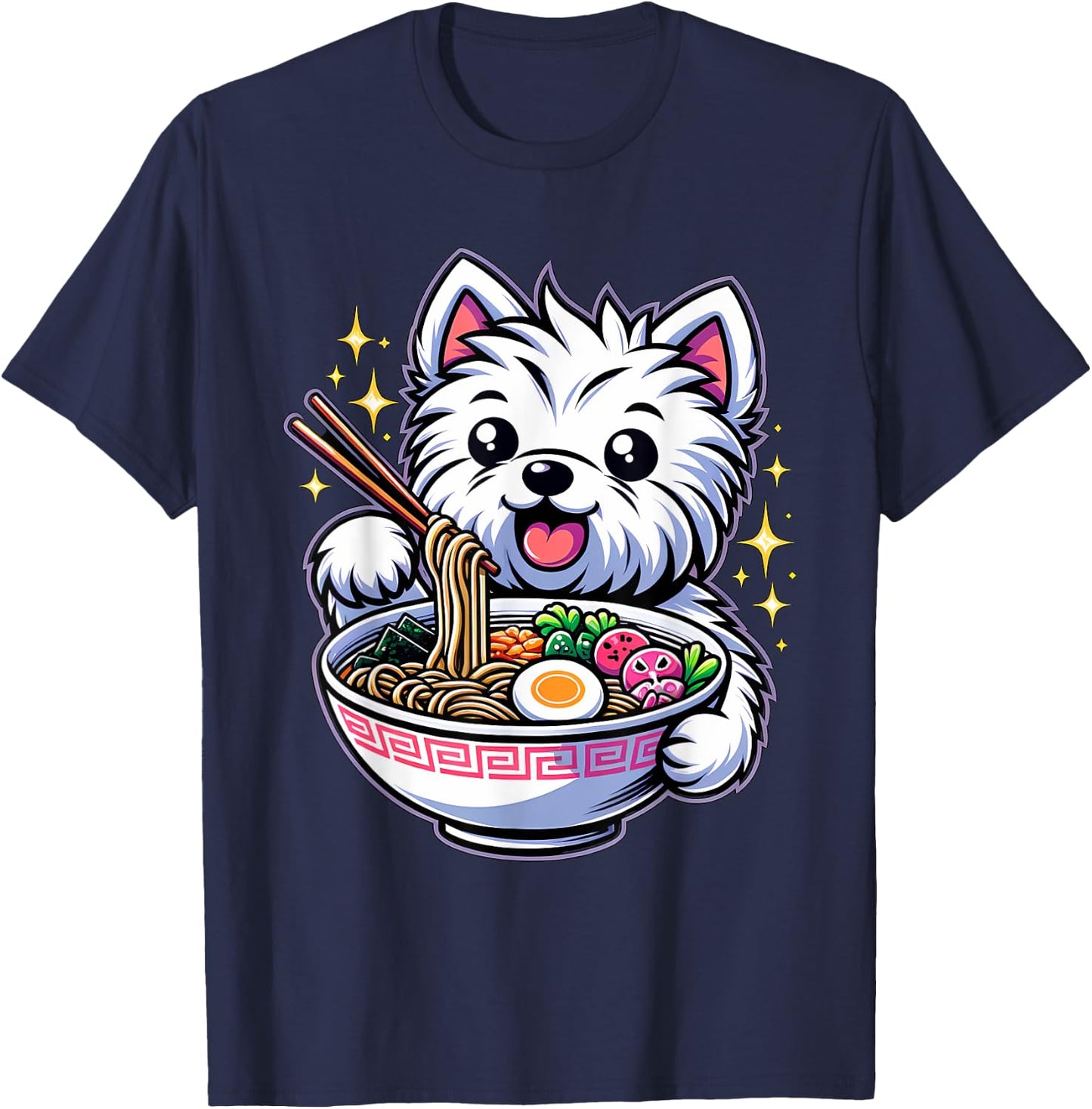 Kawaii Anime West Highland Terrier Dog Ramen T-Shirt - T-Shirt | Navy