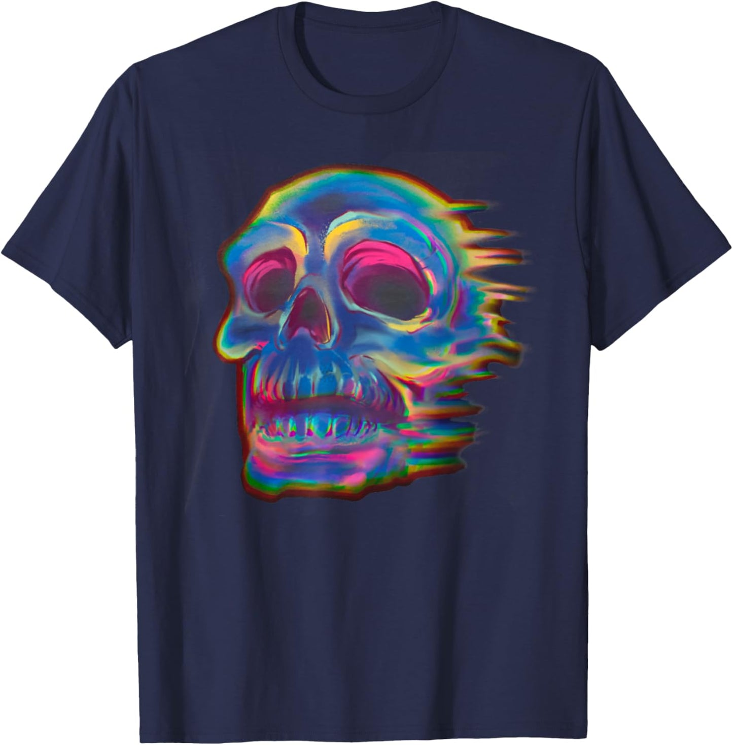Retro Skull Trippy Vaporwave Halloween Costume Techno EDM DJ T-Shirt - T-Shirt | Navy