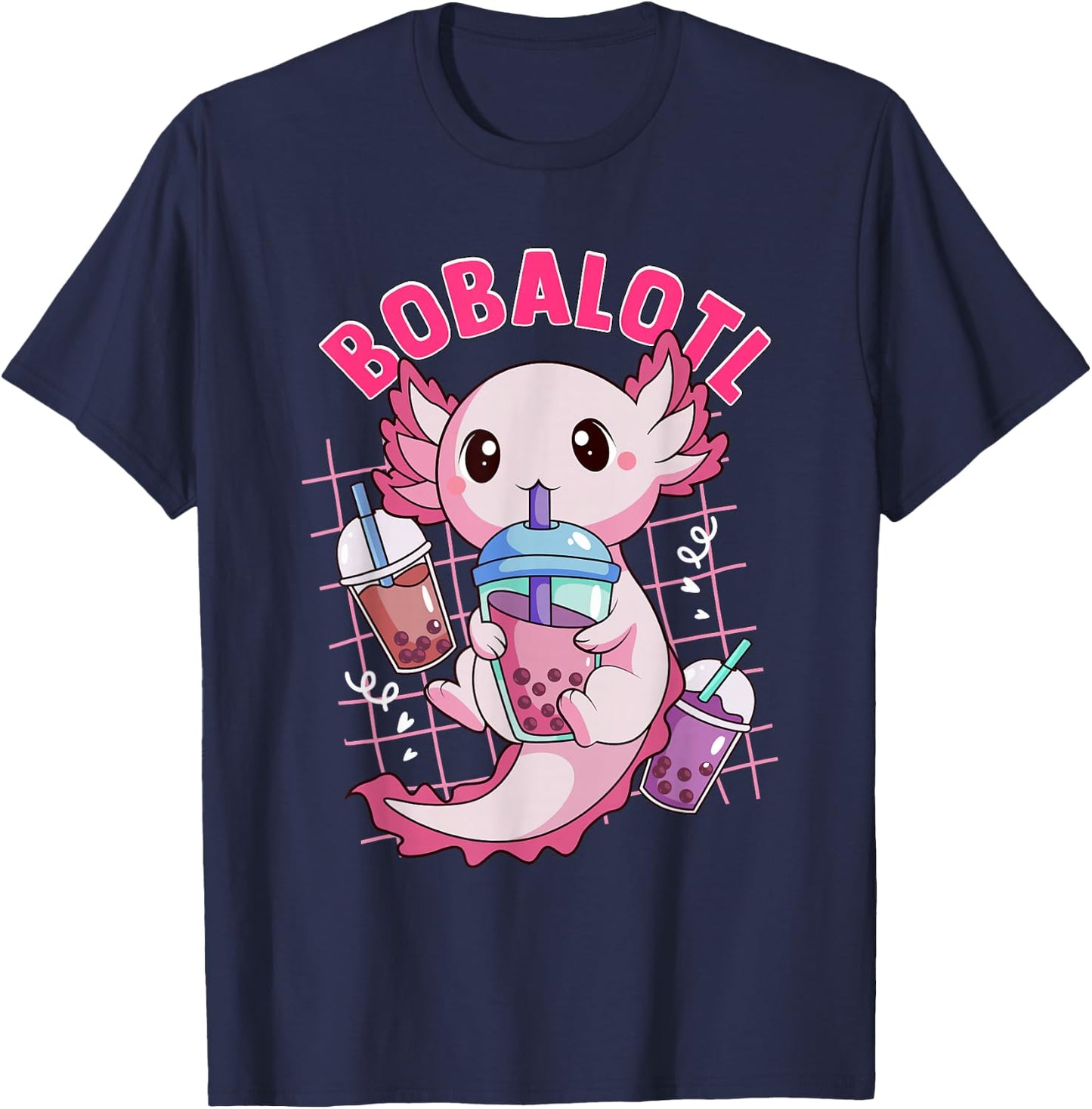 Bobalotl Kawaii Axolotl Drinking Boba Tea Pet Axolotl Lover T-Shirt - T-Shirt | Navy